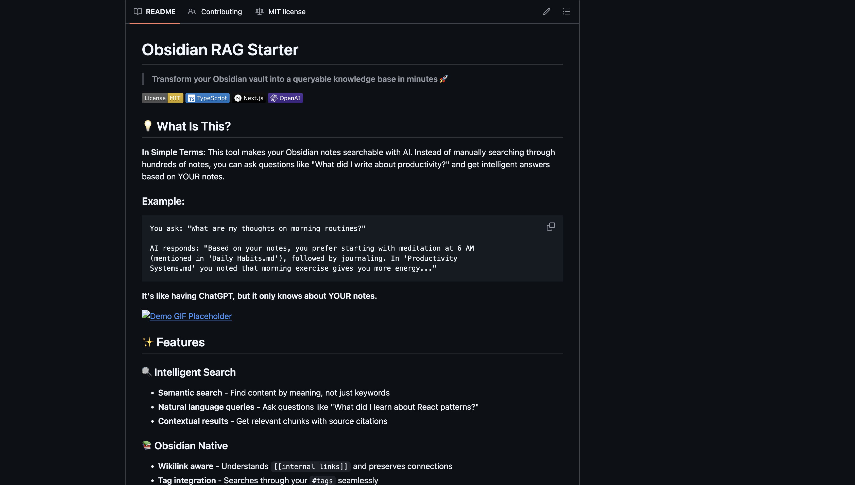 Screenshot of Open Source Obsidian RAG System
